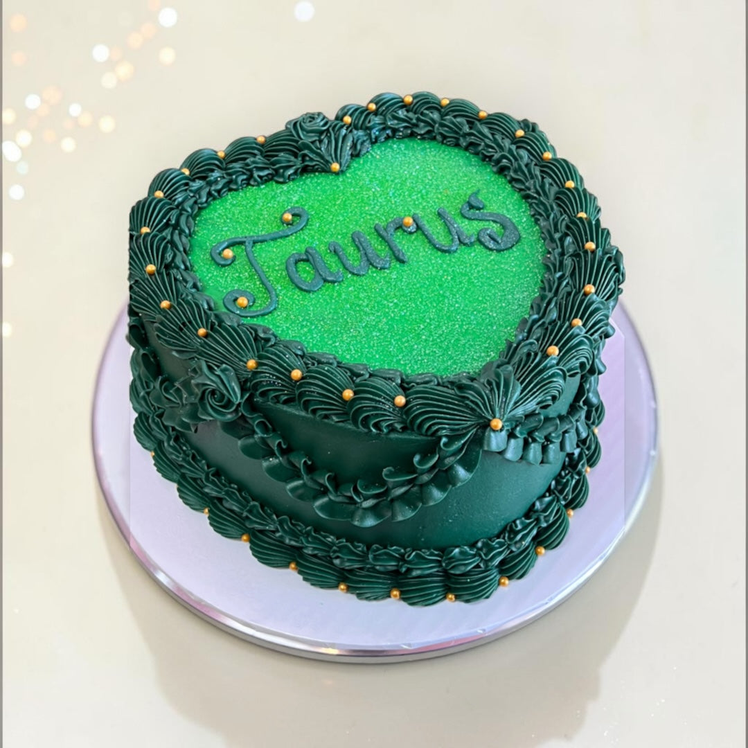 Two tone green Heart shaped cake