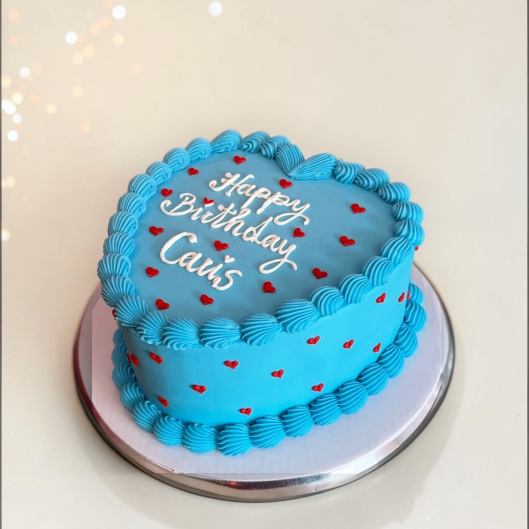 Blue with Red Hearts cake
