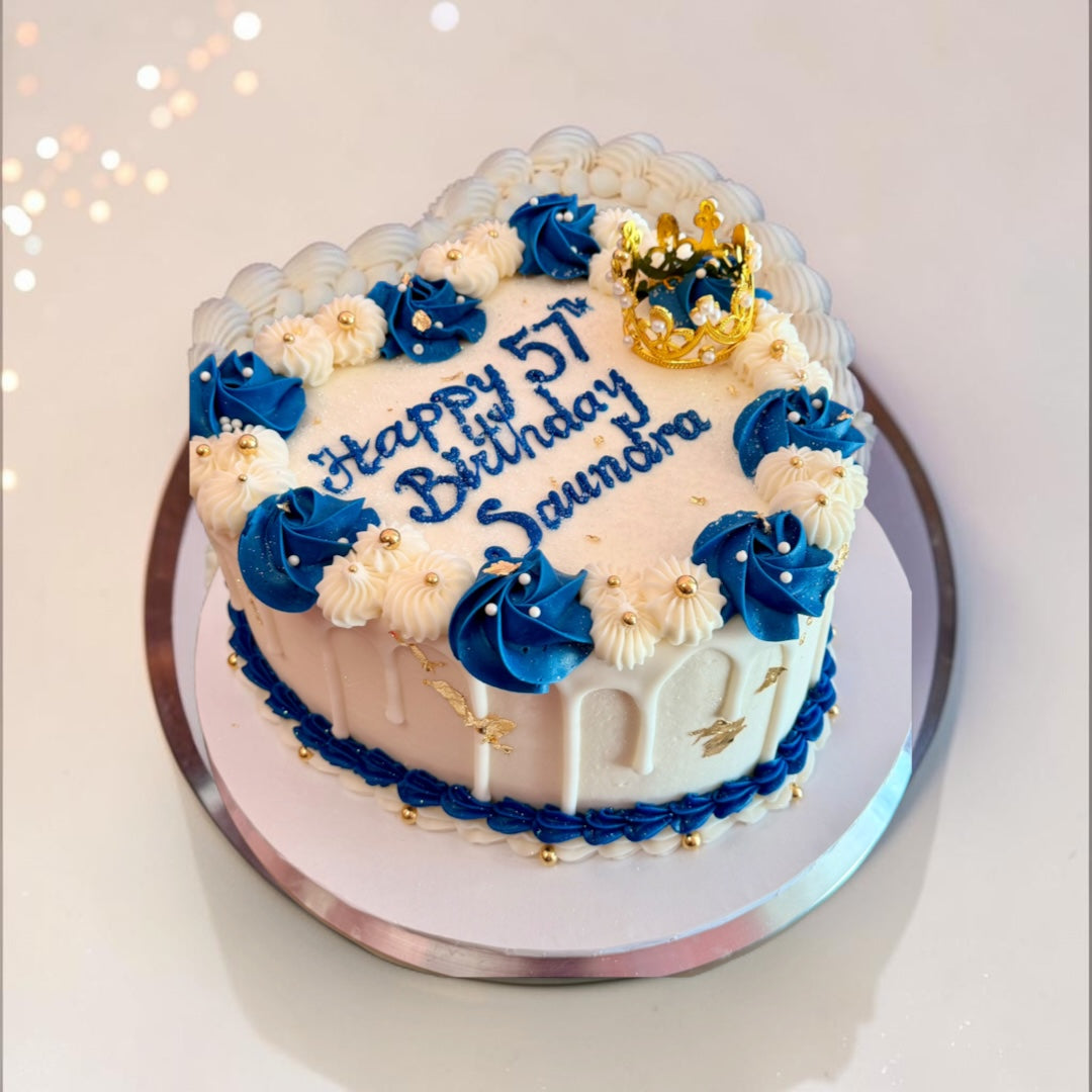 White and Navy Blue Heart shaped cake