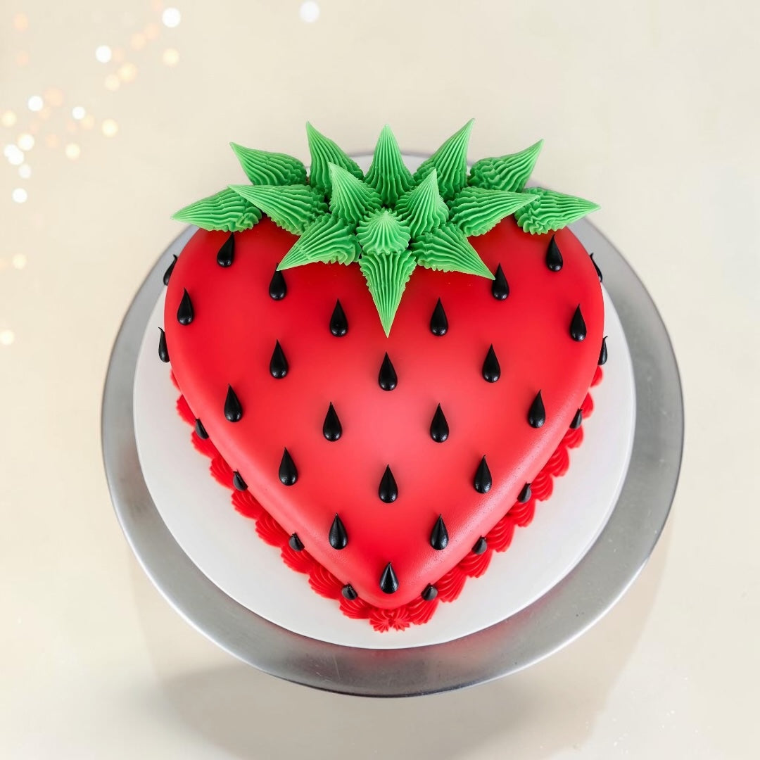Strawberry design Heart shaped cake